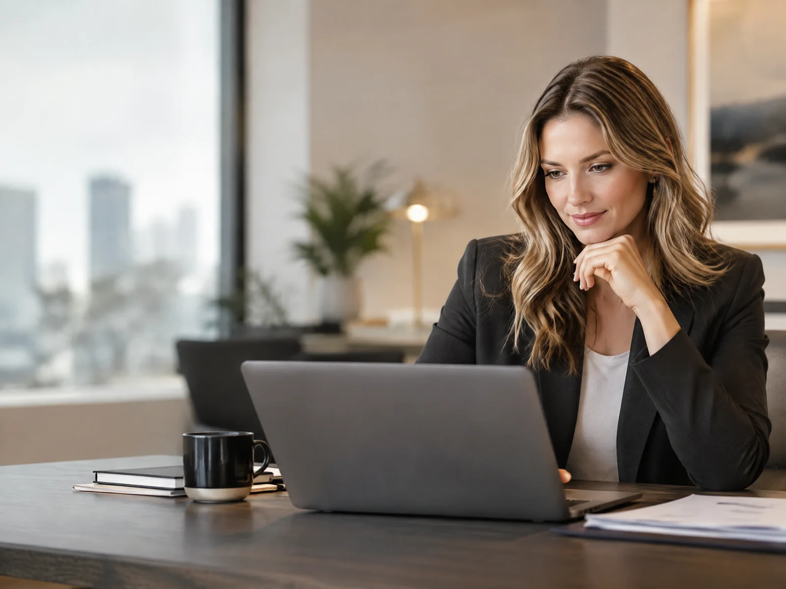Professional services adviser reviewing a client enquiry on a laptop